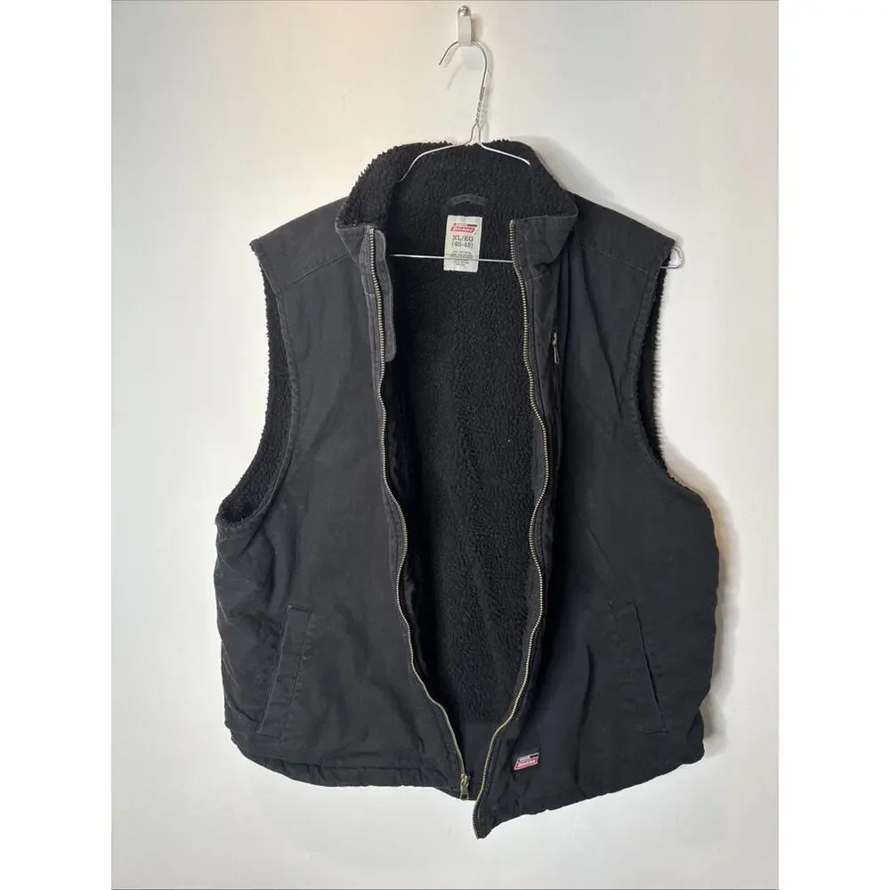 Genuine Dickies Mens Sherpa Vest Jacket Full Zip Up 100% Cotton Pockets Black XL